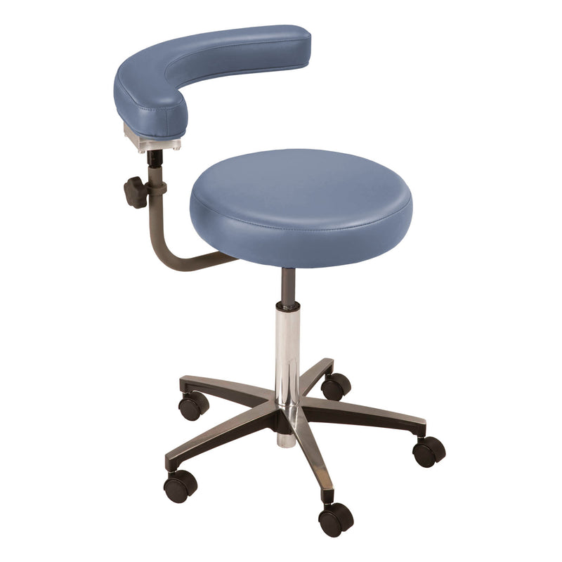 MTI Stool, Pneumatic Hand Operated, Chrome Base with Body Support, Premium-Blue Ridge (Drop Ship Only) (Continetal US & Canada)
