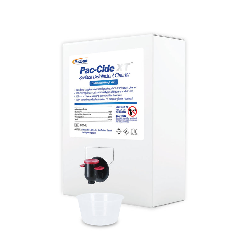 PacDent Endo Pac-Cide XT Surface Disinfectant Solution, 101.44 fl. oz. (3 L), 1 Dispensing Bowl, 10pk/cs (Item is considered Hazmat and cannot ship via Air or to AK, GU, HI, MP, PR, VI)