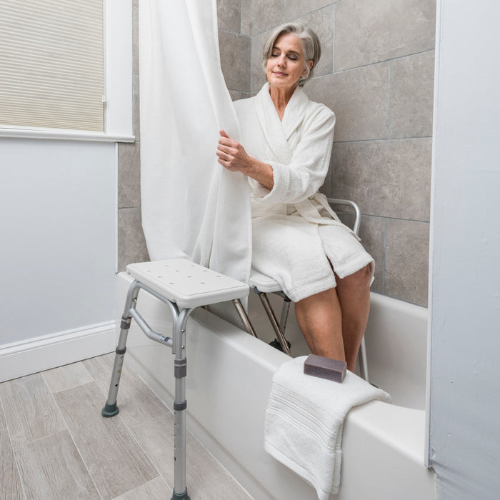 Drive Medical Splash Defense™ Transfer Bench with Curtain Guard Protection — RTL12032KDR