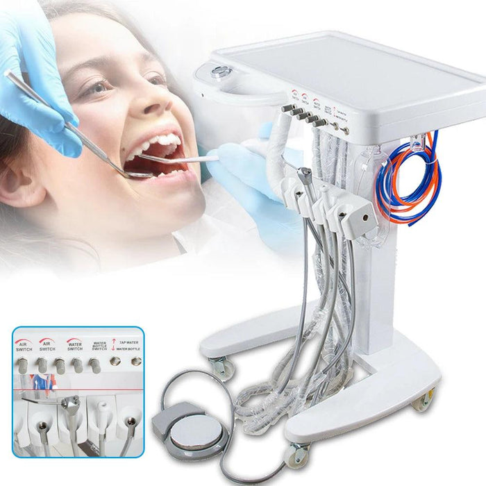 4 Hole Dental Portable Mobile Delivery Unit System Cart Treatment work Compressor 65L/Min - DENTAMED USA
