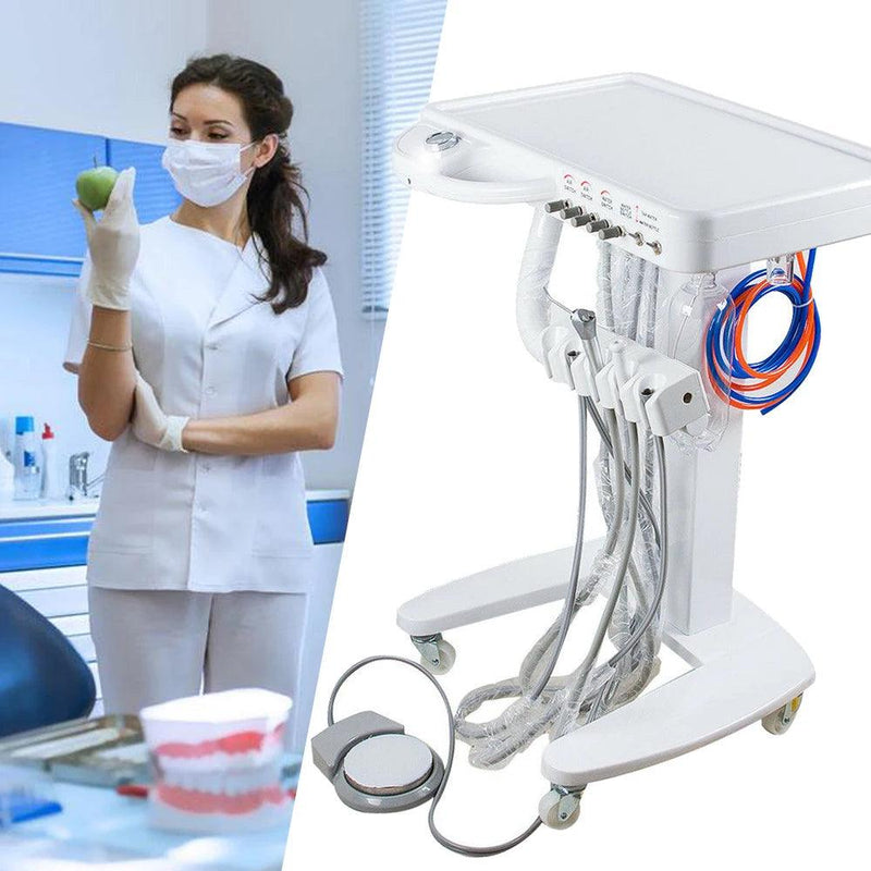 4 Hole Dental Portable Mobile Delivery Unit System Cart Treatment work Compressor 65L/Min - DENTAMED USA