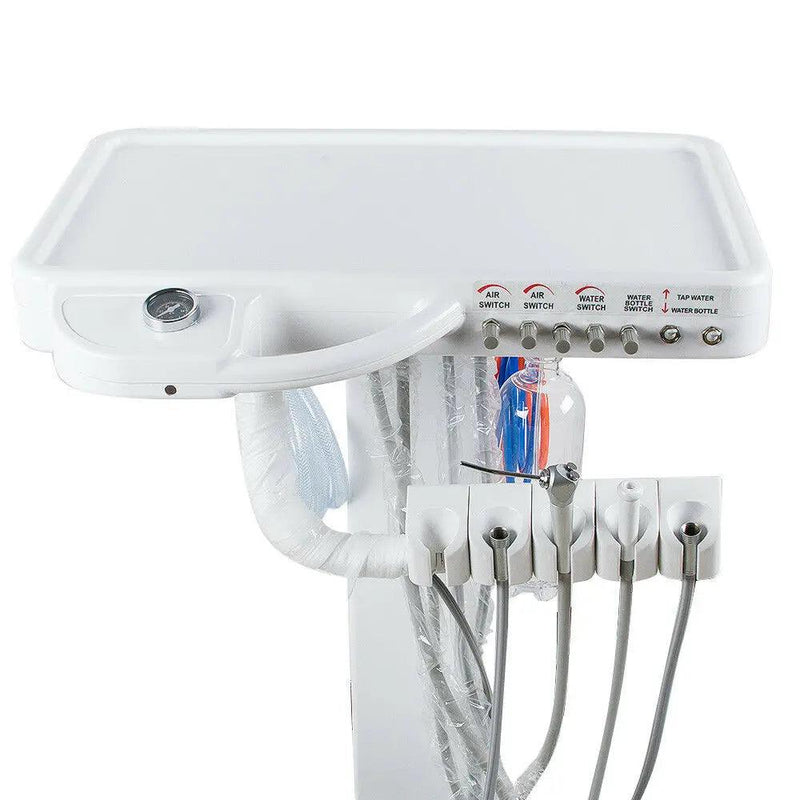 4 Hole Dental Portable Mobile Delivery Unit System Cart Treatment work Compressor 65L/Min - DENTAMED USA