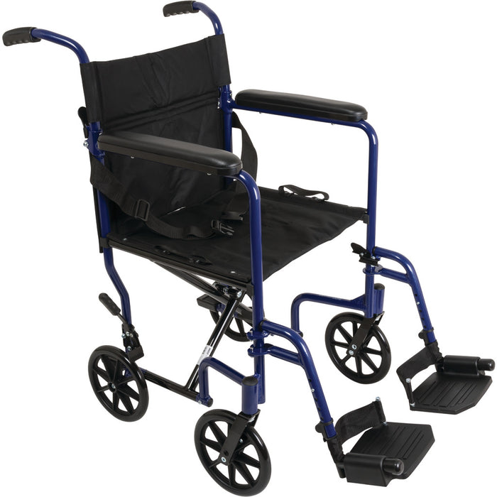 Drive Medical Pro Basics Aluminum Transport Wheelchair, 19-inch, Blue — TCA1916BL