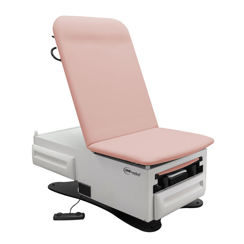 UMF Medical Exam Table, ADA Model 3003 with Pneumatic Backrest, Seamless Upholstered Top, Stirrups, Drain Pan, Electrical Receptacle, Drawer Warmer, Foot Control, Front Storage Drawer, Rear Reversible Storage Drawer, 16 Colors (Drop Ship Only)