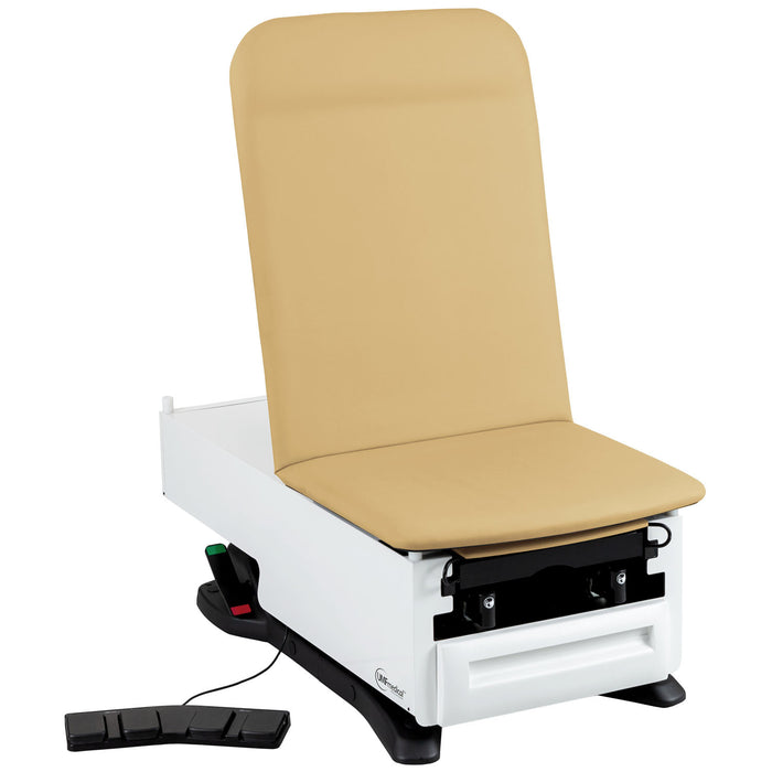 UMF Medical Exam Table, 3502-500-300 with OneTouch WheelBase System, Classic Upholstery, Power Backrest, Stirrups, Drain Pan, Foot Control, Front Storage Drawer, Available in 16 colors (Drop Ship Only)
