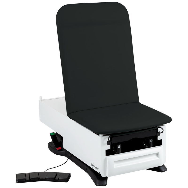 UMF Medical Exam Table, 3503-500-300 with OneTouch WheelBase System, Classic Upholstery, Power Backrest, Stirrups, Drain Pan, Electrical Receptacle, Drawer Warmer, Foot Control, Front Storage Drawer, Available in 16 Colors (Drop Ship Only)