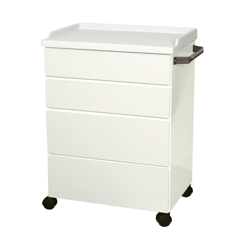 UMF Medical Mobile Treatment Cabinet, 6204 with Four (4) All Steel Easy to Clean Full-Extension Drawers, Stainless Steel Push Handle, Kydex Work Surface with No-Spill Edges, Four (4) 2.38 (6.05 ) Twin Wheel Casters, Quiet White (Drop Ship Only)