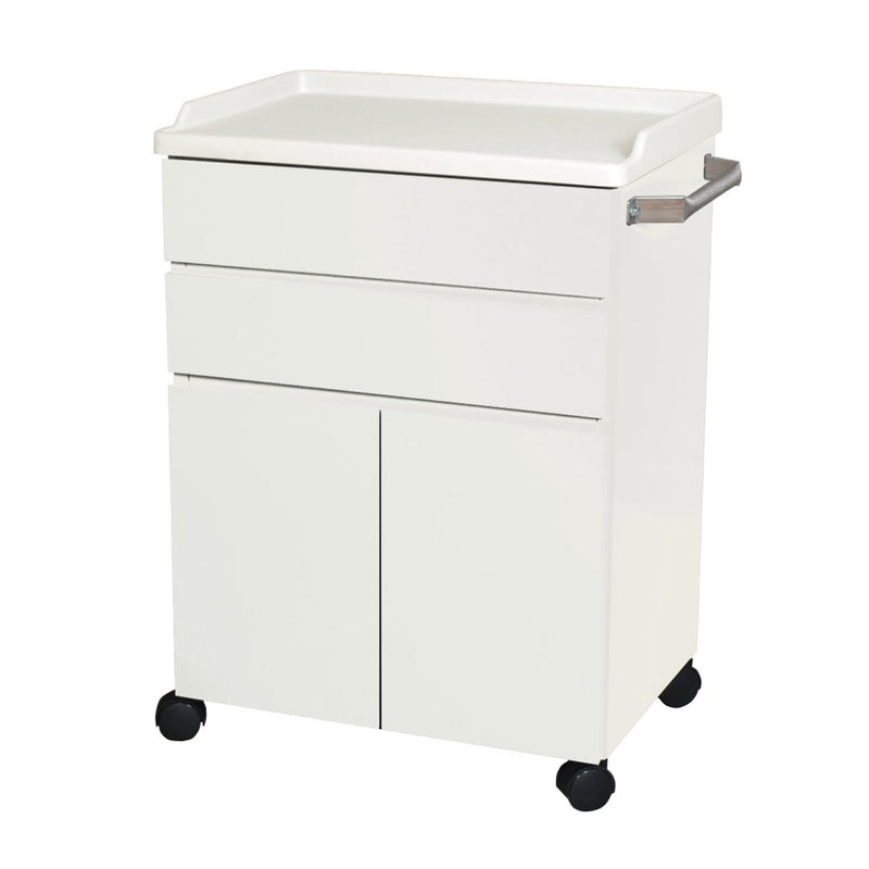 UMF Medical Mobile Treatment Cabinet, 6214 with 2 Heavy Duty Steel, Easy to Clean Full-Extension Drawers & 2 Doors Stainless Steel Push Handle, Kydex Work Surface with No-Spill Edges, 4 2.38 (6.05 ) Twin Wheel Casters, Quiet White (Drop Ship Only)