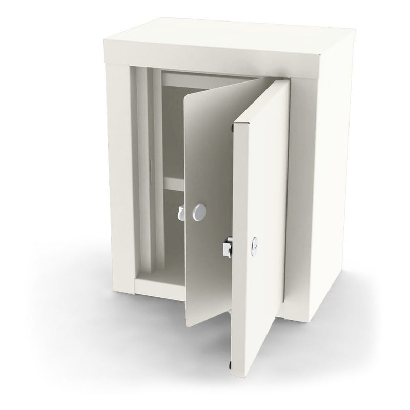 UMF Medical Narcotic Locker, 7781, Steel, Double Door with Separate Locks (keyed differently), Three (3) Adjustable Shelves, 12.125 W (30.8cm) x 15 H (38.1cm) x 8.125 D (20.6cm), Wall Mountable or Inside Cabinet Mountable, Quiet White (Drop Ship Only)