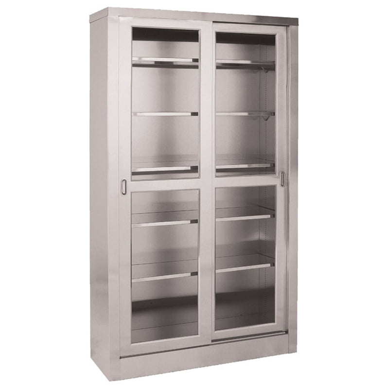 UMF Medical Storage & Supply Cabinet, Stainless Steel, Five (5) Adjustable Shelves, Two (2) Glass Sliding Doors, 47W x 84"H x 16"D (Drop Ship Only)"