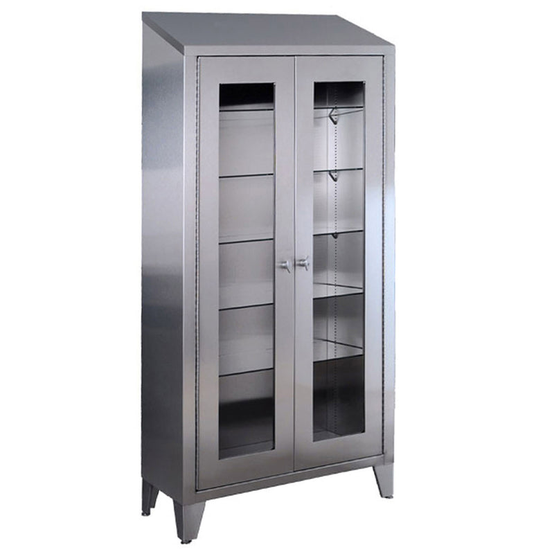 UMF Medical Instrument Cabinet,Stainless Steel, Five (5) Adjustable Stainless Steel Shelves, Two (2) Glass Sliding Door, 36W x 78W x 16"D (Drop Ship Only)"