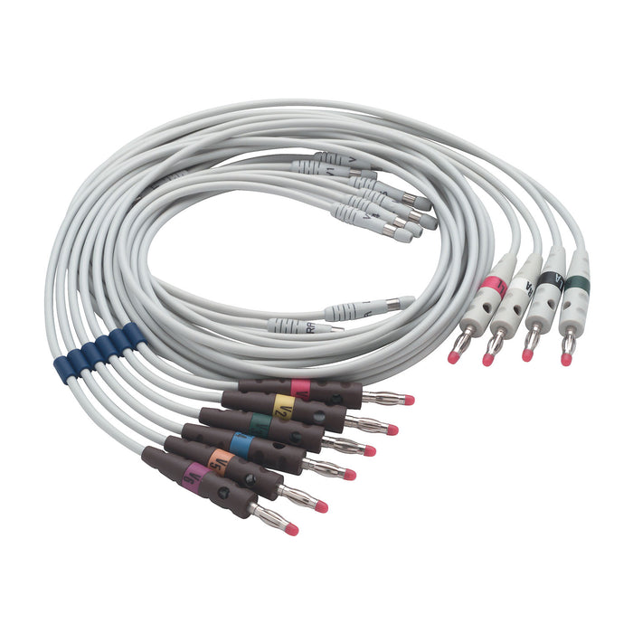 Hillrom 10-Lead Replaceable Lead Set, AHA, Banana, CP100 & CP200, For 400293, 4 Limb Leads & 6 Precordial