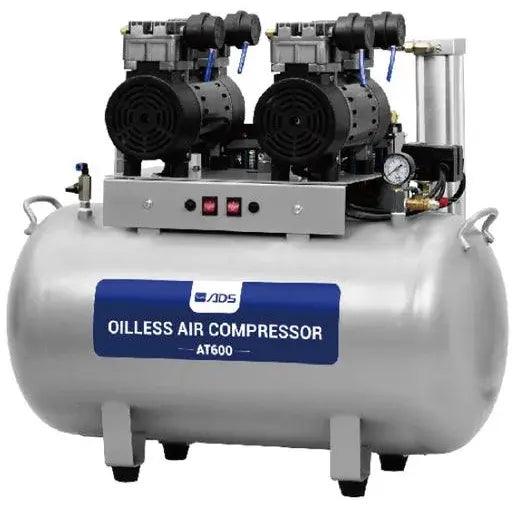 ADS AT600 oil-free dental air compressor, A123002, used in dentistry, with compact design and digital controls, ideal for dental clinics.