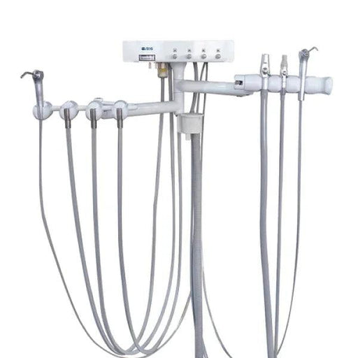 ADS Dental delivery system with rear left/right swing cabinet mount, shown in a close-up view of the delivery system components.