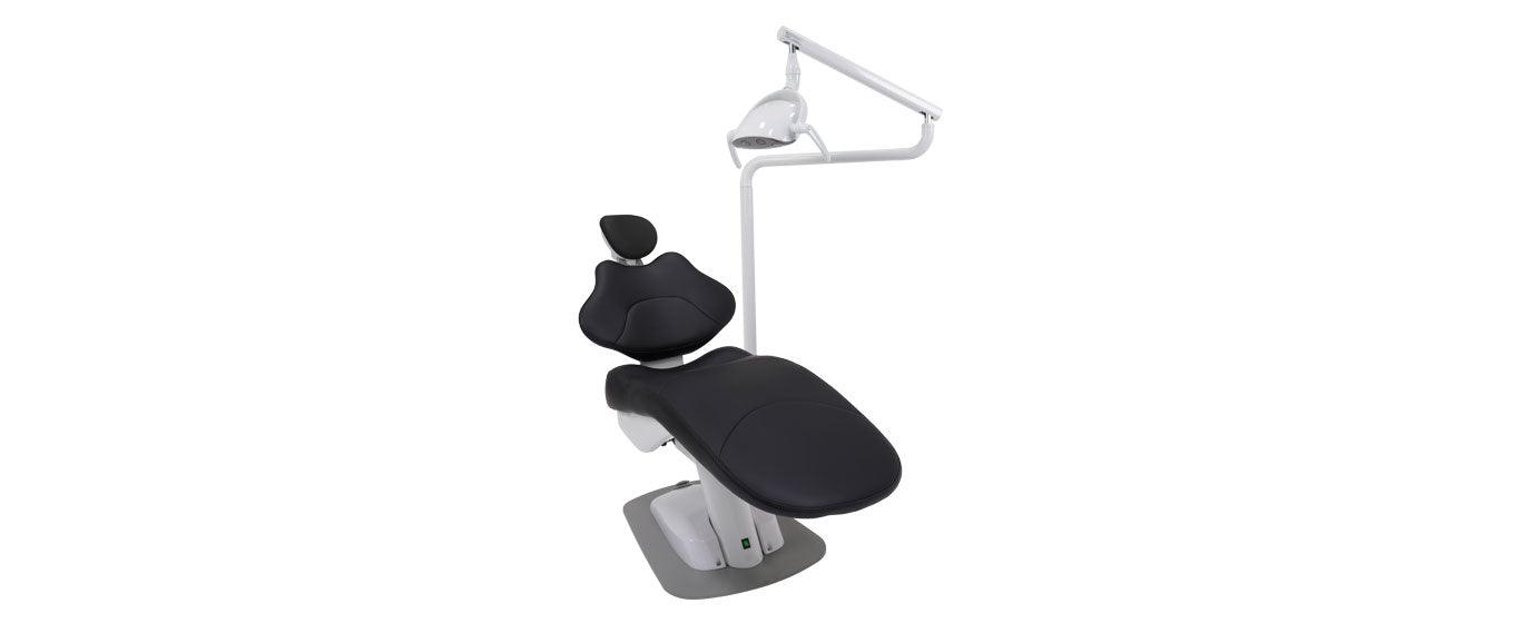 ADS Dental AJ12 fixed-base orthodontic dental chair with adjustable headrest and built-in light for patient comfort and treatment ease.
