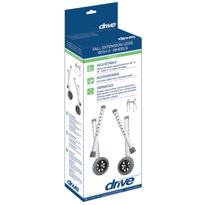 Drive Medical Tall Extension Legs with Wheels, Combo Pack (Adds 4 — 10108WC