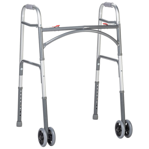 Drive Medical Bariatric Aluminum Two Button Folding Walker with Wheels — 10220-1WW