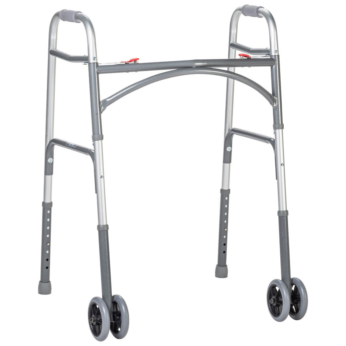 Drive Medical Bariatric Aluminum Two Button Folding Walker with Wheels — 10220-1WW