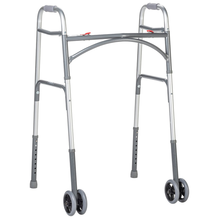 Drive Medical Bariatric Aluminum Two Button Folding Walker with Wheels — 10220-1WW