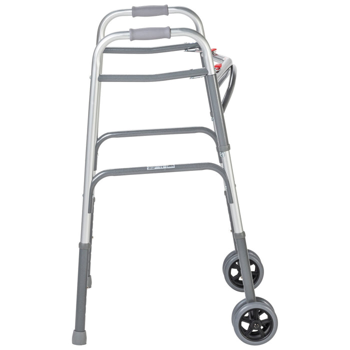 Drive Medical Bariatric Aluminum Two Button Folding Walker with Wheels — 10220-1WW