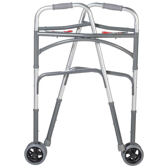 Drive Medical Bariatric Aluminum Two Button Folding Walker with Wheels — 10220-1WW