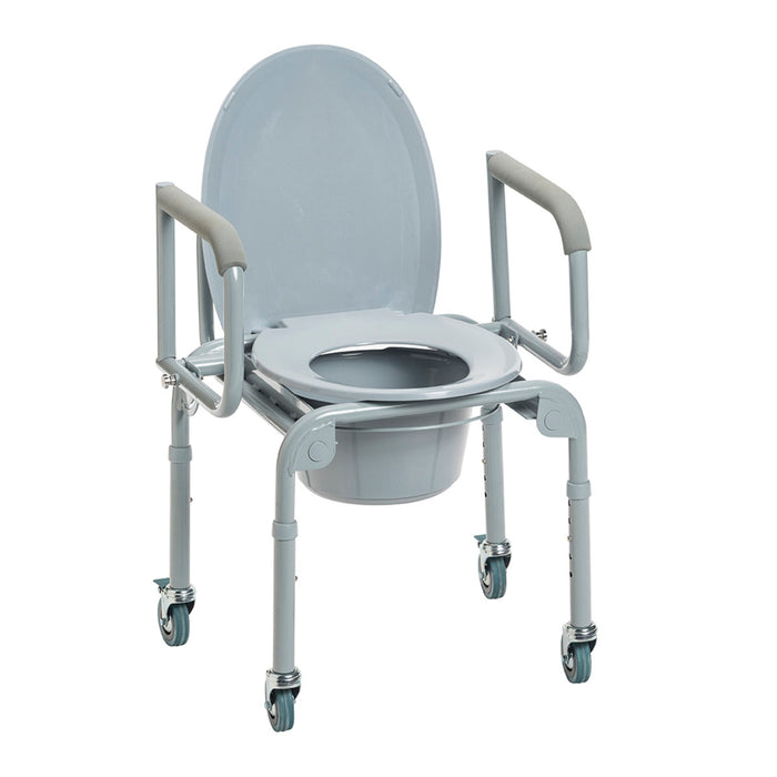 Drive Medical Steel Drop-Arm Commode with Wheels and Padded Armrests — Case Of 2 — 11101W-2