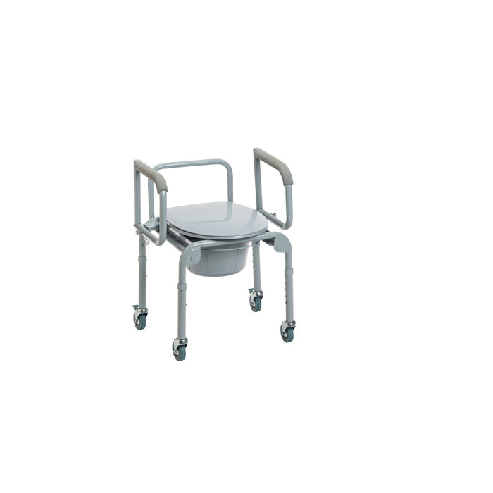 Drive Medical Steel Drop-Arm Commode with Wheels and Padded Armrests — Case Of 2 — 11101W-2
