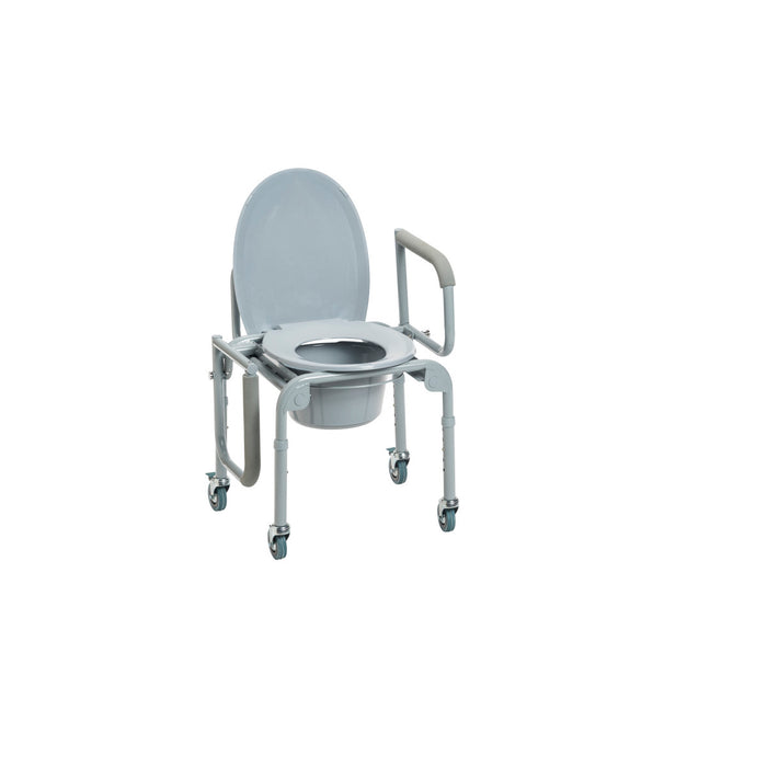 Drive Medical Steel Drop-Arm Commode with Wheels and Padded Armrests — Case Of 2 — 11101W-2