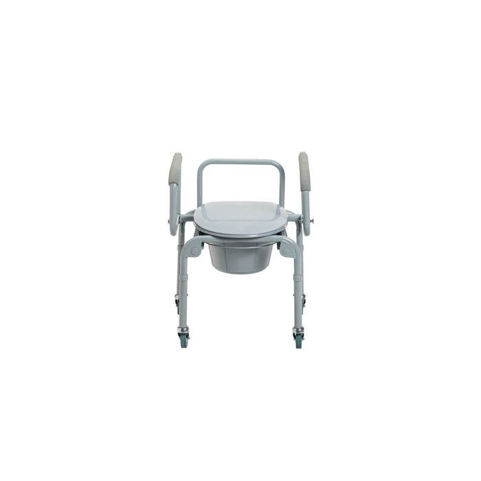 Drive Medical Steel Drop-Arm Commode with Wheels and Padded Armrests — Case Of 2 — 11101W-2