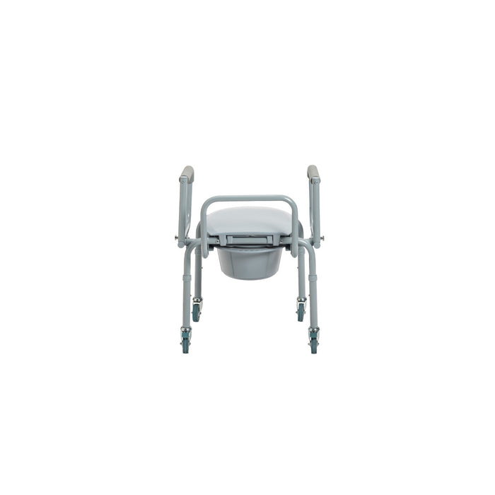 Drive Medical Steel Drop-Arm Commode with Wheels and Padded Armrests — Case Of 2 — 11101W-2