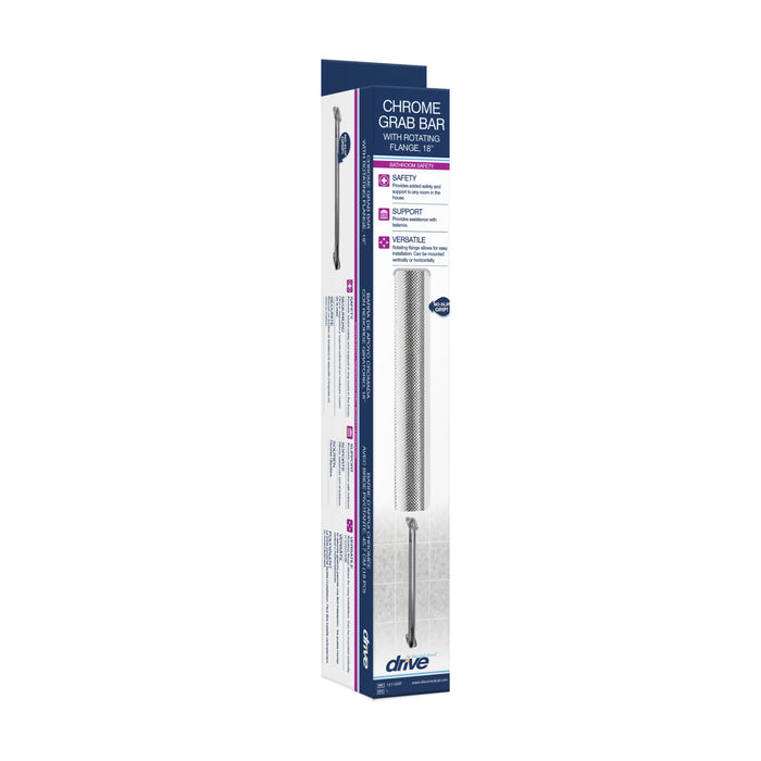 Drive Medical Chrome Knurled Grab Bar with Rotating Flange — 12118RF