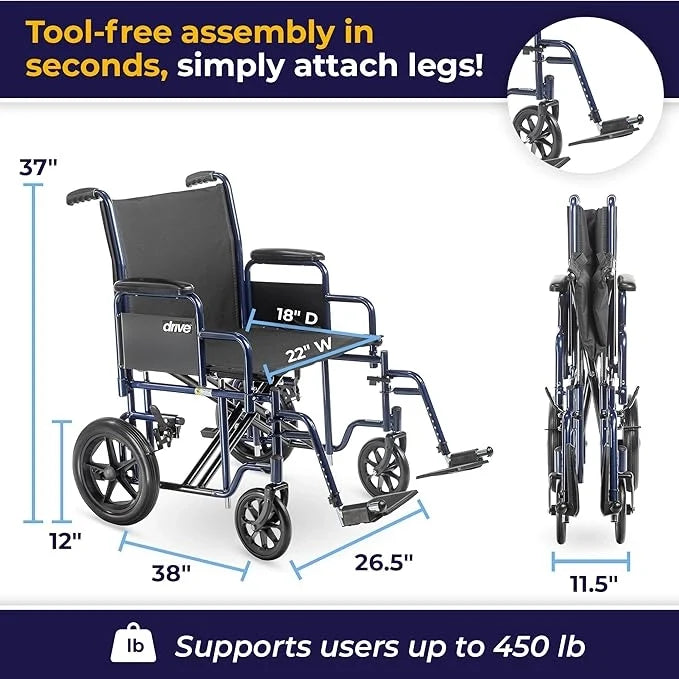 Drive Medical Bariatric Steel Transport Chair — BTR22-B