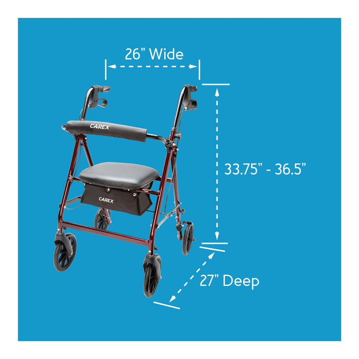 Drive Medical Carex Rolling Walker - Burgundy — Case Of 2 — FGA22200 0000