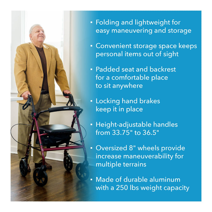 Drive Medical Carex Rolling Walker - Burgundy — Case Of 2 — FGA22200 0000