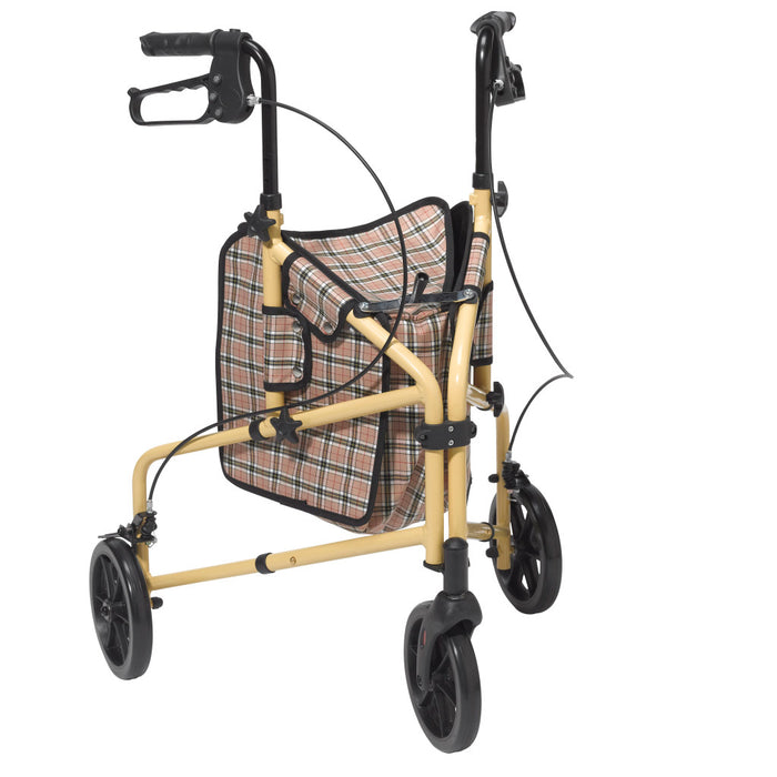 Drive Medical Winnie Lite Supreme 3-Wheel Aluminum Rollator - Tan plaid pouch