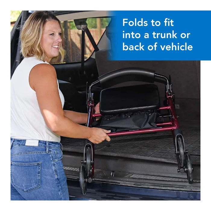 Drive Medical ProBasics Deluxe Aluminum Rollator with 8-inch Wheels, Burgundy — RLA8BG