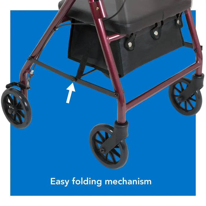 Drive Medical ProBasics Deluxe Aluminum Rollator with 8-inch Wheels, Burgundy — RLA8BG