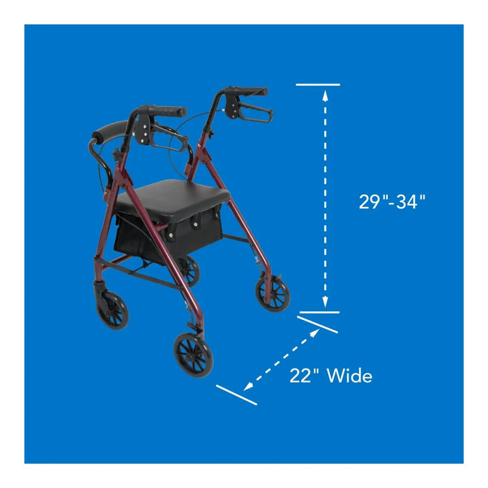 Drive Medical ProBasics Junior Rollator with 6-inch Wheels, Burgundy, — RLAJ6BG