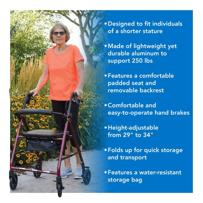Drive Medical ProBasics Junior Rollator with 6-inch Wheels, Burgundy, — RLAJ6BG