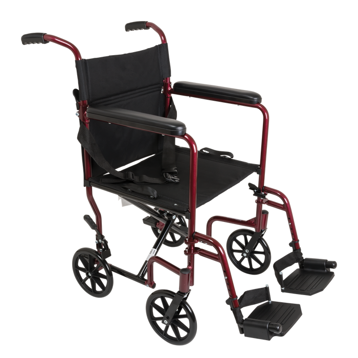 Drive Medical ProBasics Aluminum Transport Wheelchair, 19-inch, Burgundy — TCA1916BG