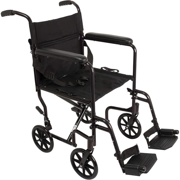Drive Medical ProBasics Aluminum Transport Wheelchair, 19-inch, Black — TCA1916BK