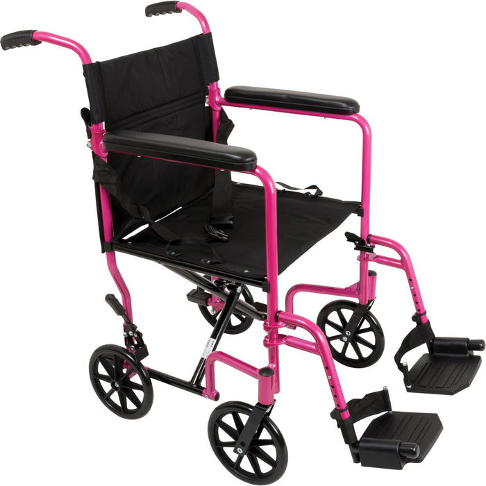 Drive Medical ProBasics Aluminum Transport Wheelchair, 19-inch, Pink — TCA1916PK