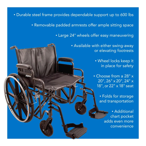 Drive Medical ProBasics Heavy Duty K0007 Wheelchair, 28 — WC72820DS