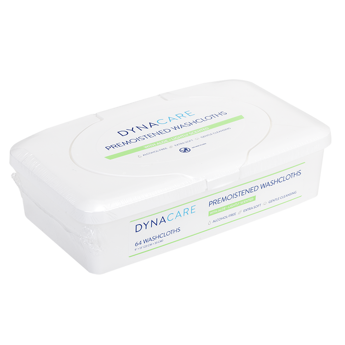 Dynarex DynaCare 1318 Premoistened Washcloths, 64 wipes per tub