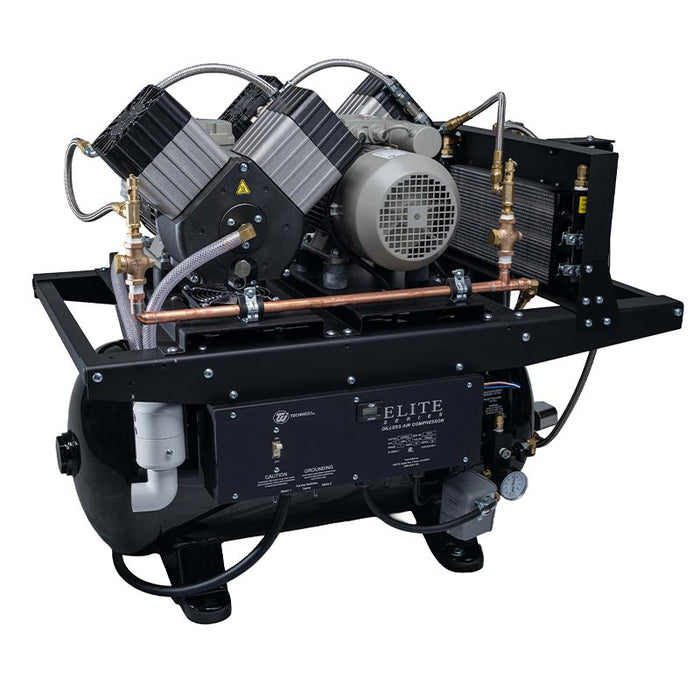 Tech West manufacturer product family image: Elite Series quiet dental air compressor with dual heads and tank for dental offices in the USA and Canada