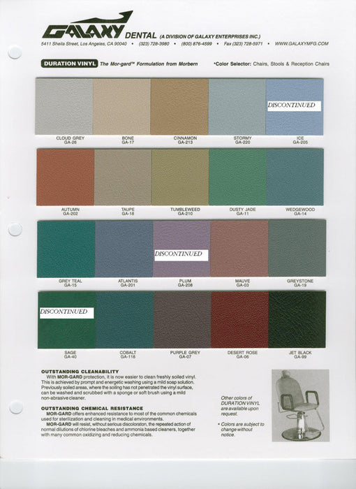 Galaxy current dental upholstery chart