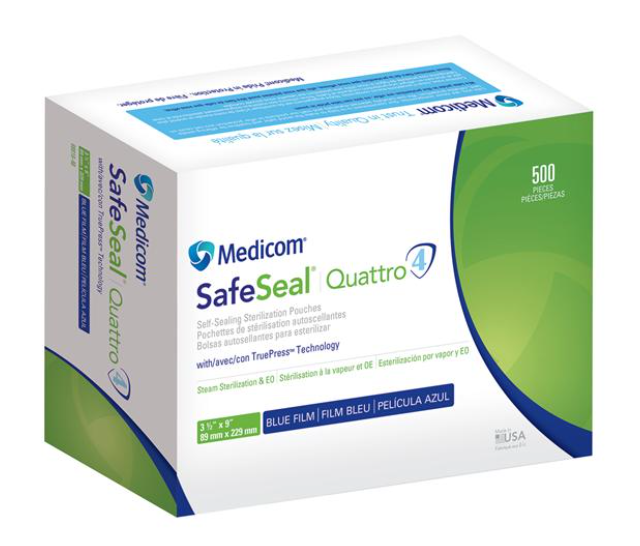 AMD MEDICOM SafeSeal® Quattro Self-Sealing Sterilization Pouches with TruePress™ Technology