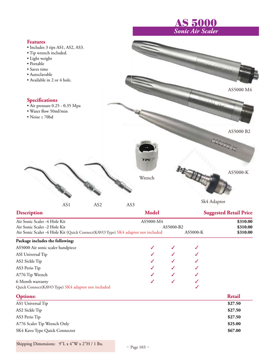 tpc air sonic scaler kavo quick connect kit
