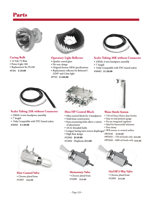 tpc dental unit controls water bottle components