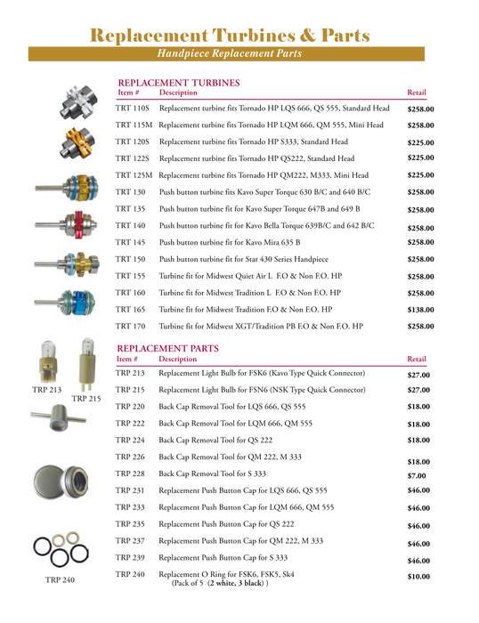 tpc handpiece replacement caps bulbs tools